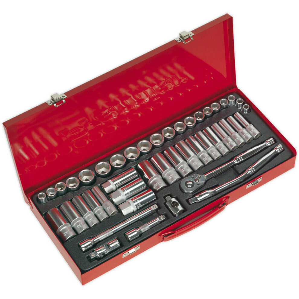45 Pack Socket Set - 3/8" Met & Imp Square Drive - 6 Point Socket Ratchet Handle 5056524251010