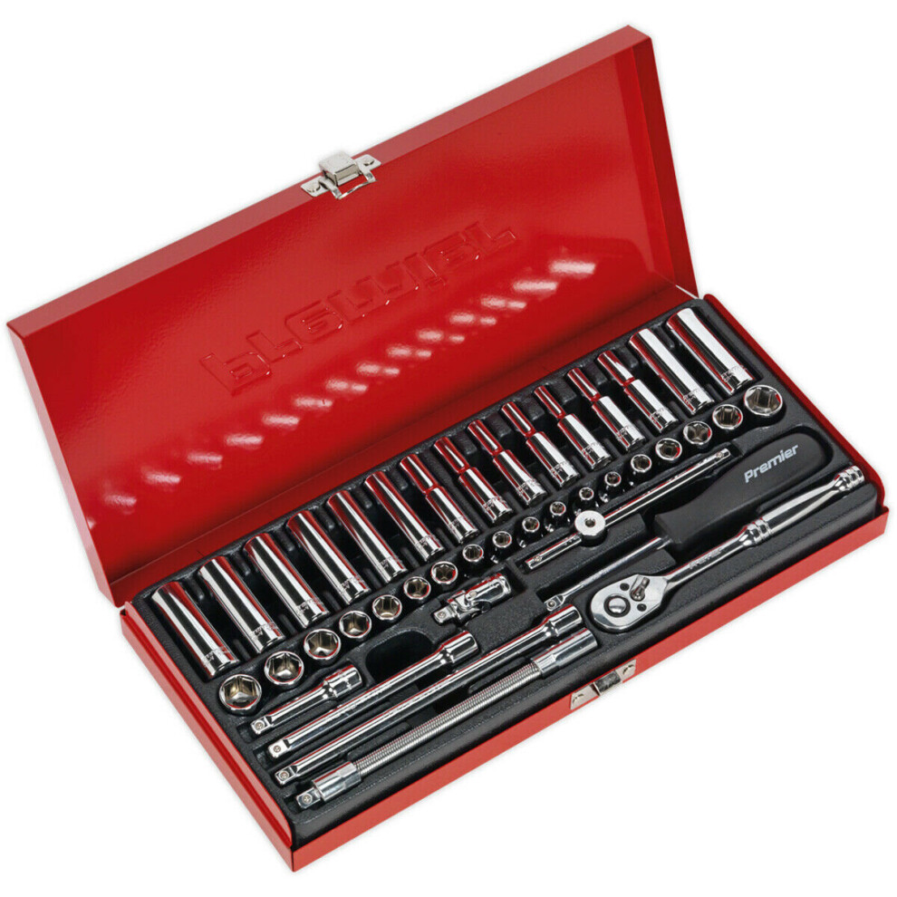 41 PACK Socket Set - 1/4" Met & Imp Square Drive - 6 Point Socket Ratchet Handle