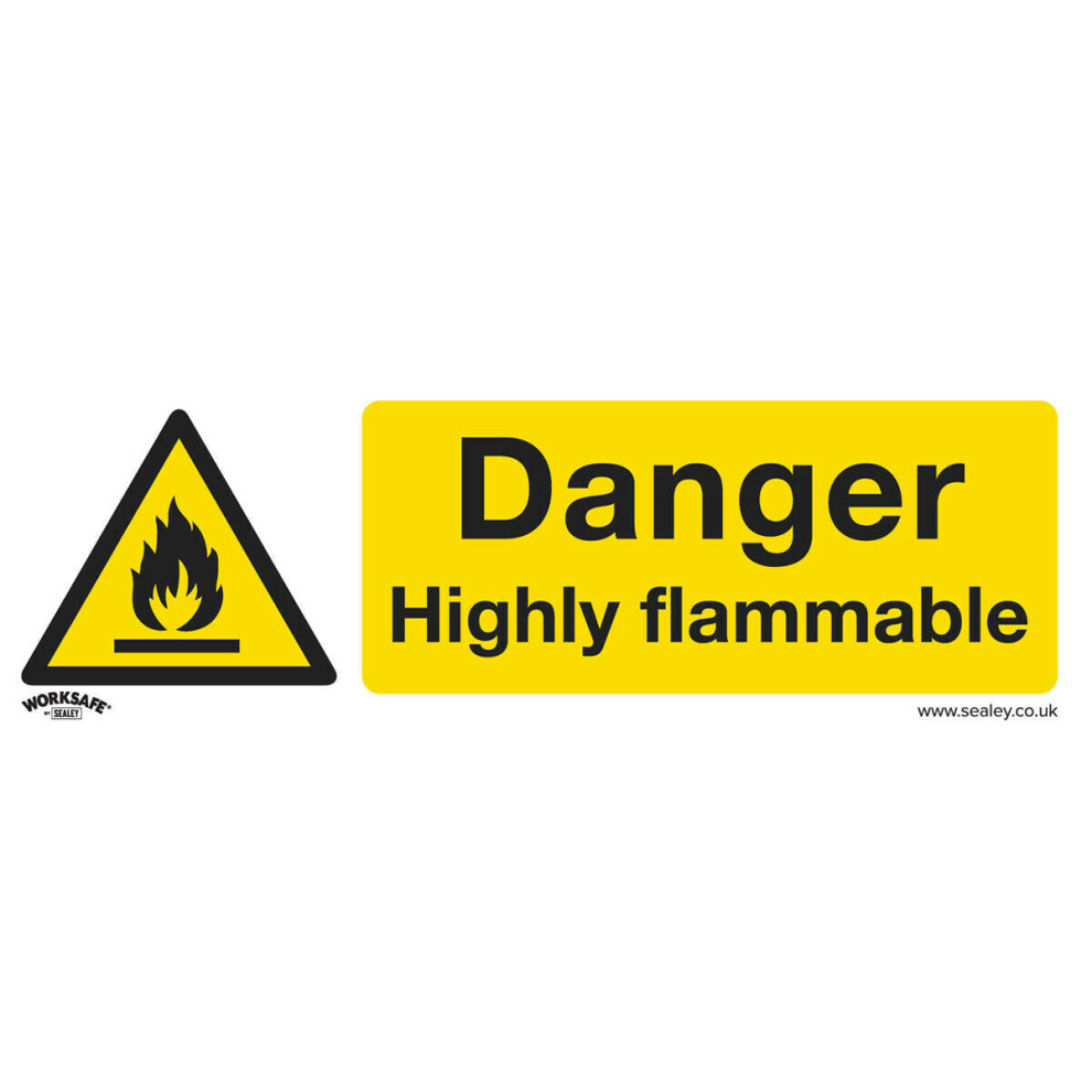 1x DANGER HIGHLY FLAMMABLE Safety Sign - Self Adhesive 300 x 100mm Sticker