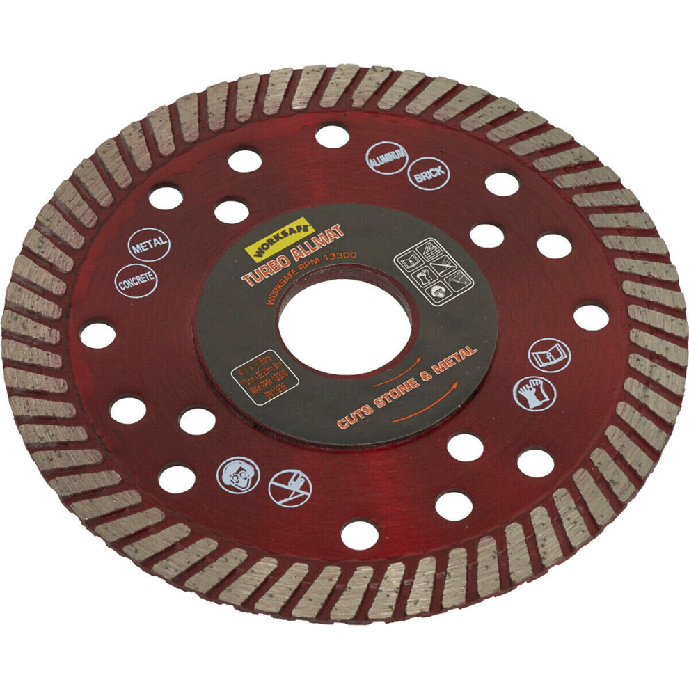 Turbo Allmat Diamond Blade - 115mm Diameter - 22mm Bore - Stone Concrete & Metal