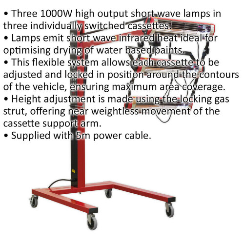 Loops 3000W Infrared Panel Dryer - 3 x Shortwave Infrared Lamps - Height Adjustable 1
