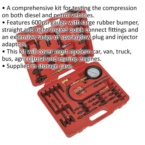Loops Master Compression Test Kit - Diesel & Petrol Vehicles - 600 psi Gauge - Case 1
