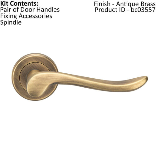 Loops PAIR Scroll Shaped Lever Handle on Round Rose Concealed Fix Antique Brass 1