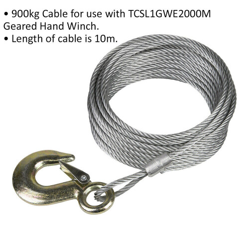 Loops 10m Winch Cable - 900kg Capacity - Suitable For ys04587 Geared Hand Winch 1