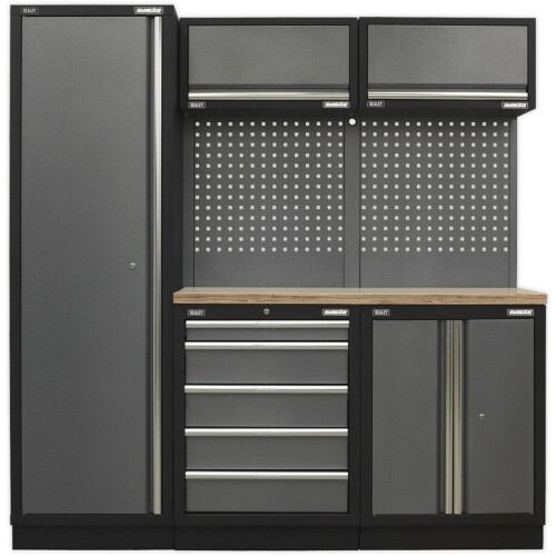 Loops Garage Storage System Unit - 1960 x 485 x 2000mm - 36mm Pressed Wood Worktop