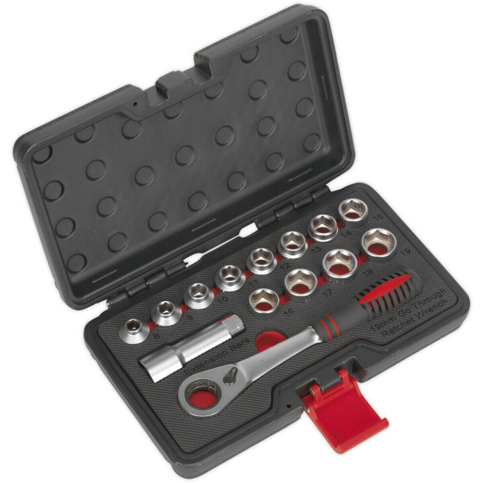 14pc Low Profile GO-THROUGH Socket Set - 3/4" Metric Square Drive Ratchet Handle