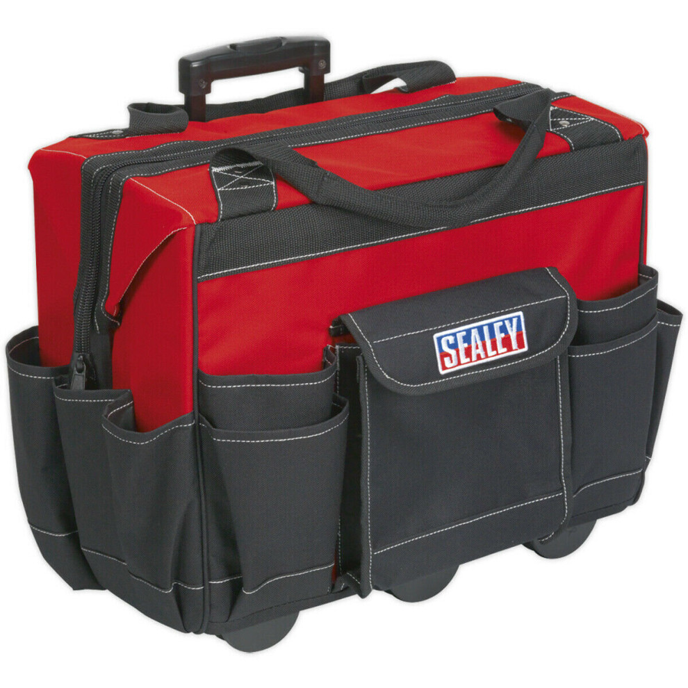 450 x 260 x 420mm WHEELED Tool Bag - RED - Multiple Pocket RIGID Base Storage