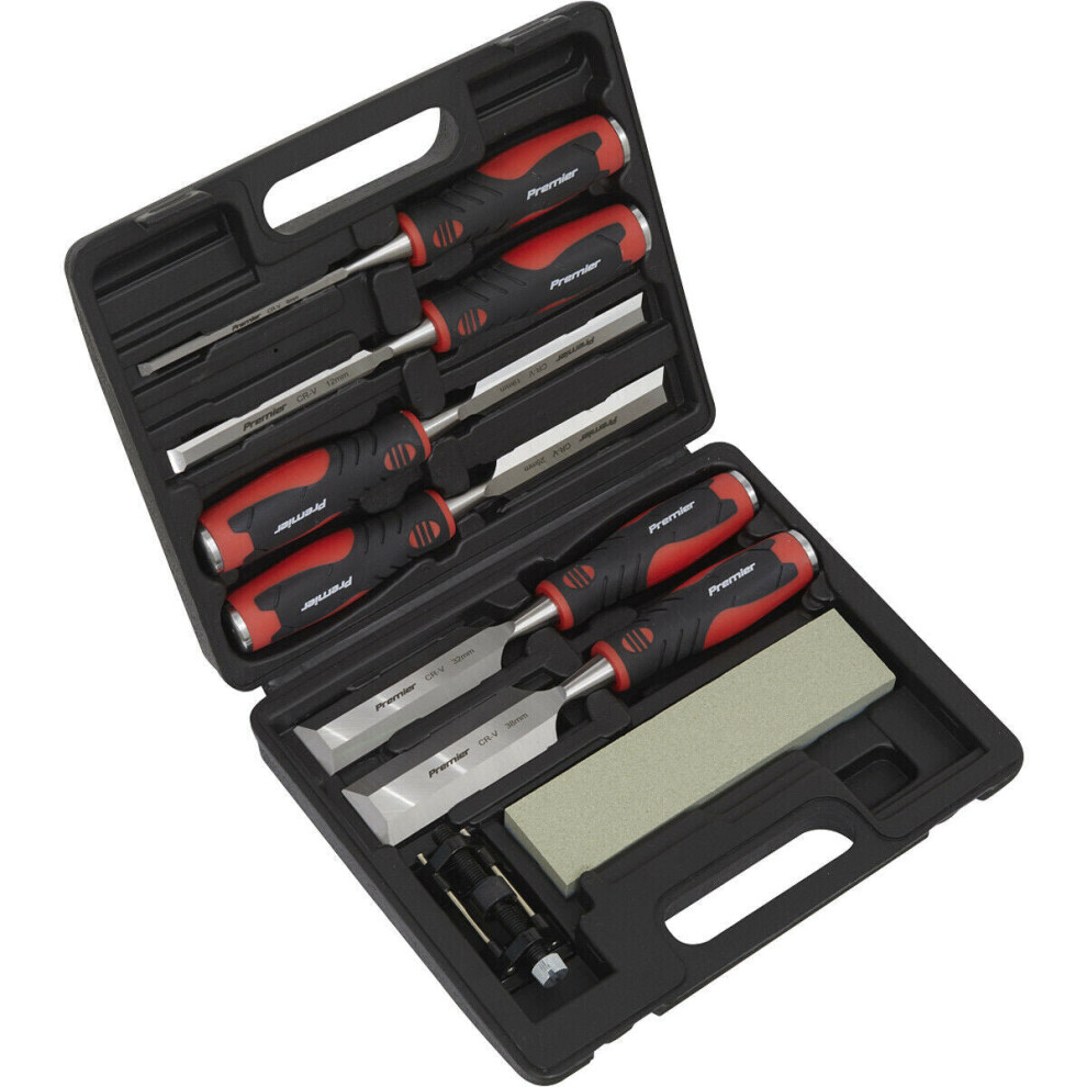 8 Piece Hammer-Thru Wood Chisel Set - Bevel Edged Blades - Storage Case