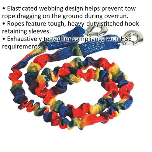 Loops Heavy Duty Elasticated Webbing Tow Rope - 3000kg Rolling Load Capacity 1