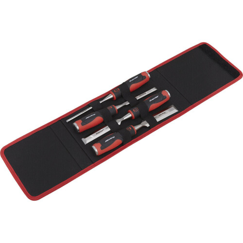 Loops 4 Piece Hammer-Thru Wood Chisel Set - Bevel Edged Blades - Storage Pouch