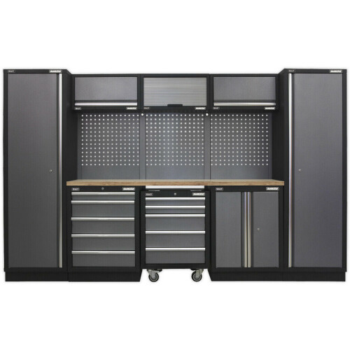 Loops Garage Storage System Unit - 3240 x 485 x 2000mm - 36mm Pressed Wood Worktop
