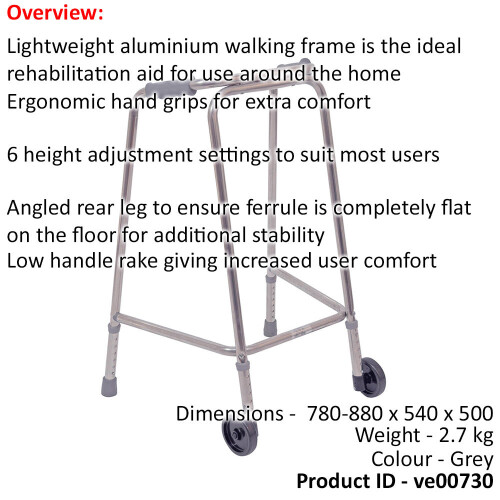 Loops Ultra Narrow Lightweight Walking Frame with Wheels - 490mm Width - Medium 1