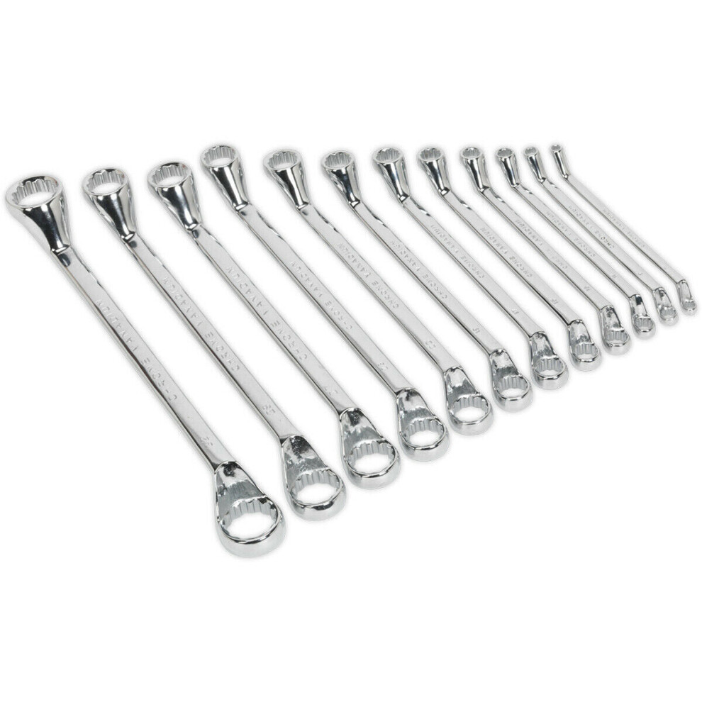 12pc DEEP OFFSET Double Ended Ring Spanner Set - 12 Point Metric Angled Nut Head