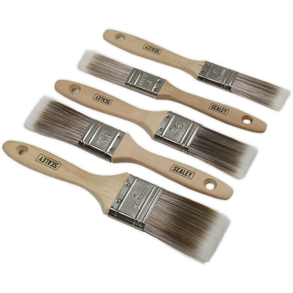 5 Piece Wooden Handle Paint Brush Set - Synthetic Filaments - 25mm 38mm 50mm