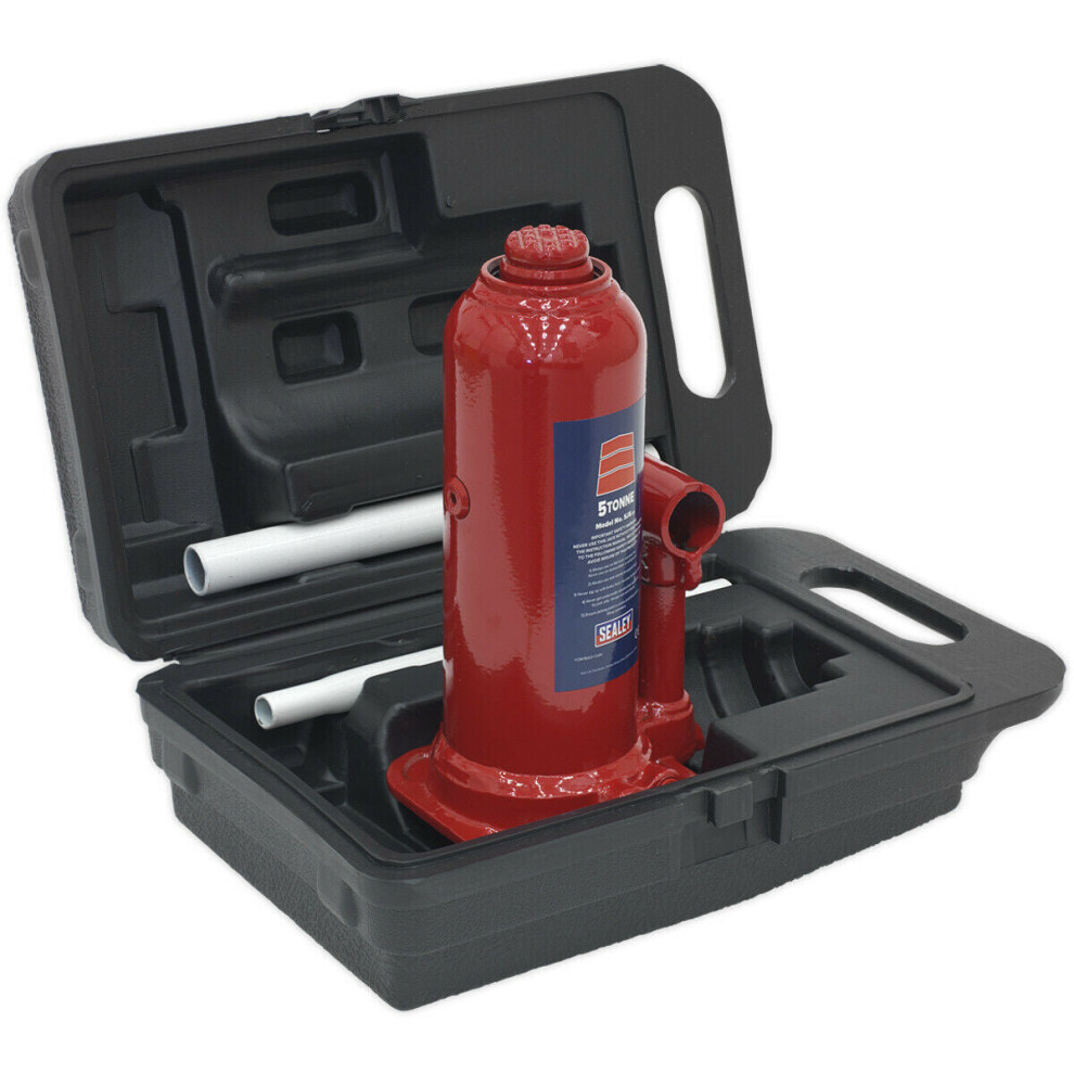 5 Tonne Bottle Jack with Storage Case - 402mm Maximum Height - Overload Valve