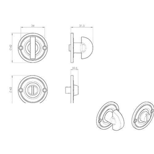Loops Small Bathroom Thumbturn Lock And Release Handle 67mm Spindle Polished Brass 2