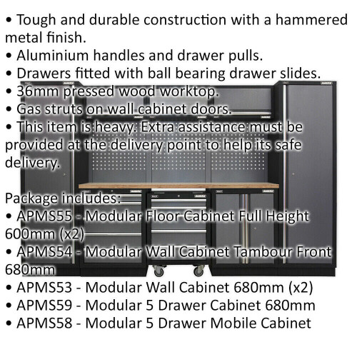 Loops Garage Storage System Unit - 3240 x 485 x 2000mm - 36mm Pressed Wood Worktop 1
