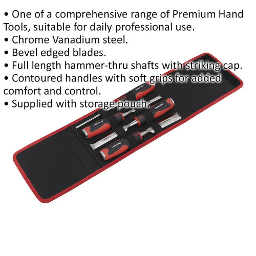 Loops 4 Piece Hammer-Thru Wood Chisel Set - Bevel Edged Blades - Storage Pouch 1