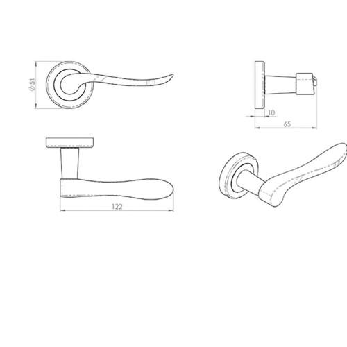 Loops 4x PAIR Scroll Shaped Lever Handle on Round Rose Concealed Fix Antique Brass 2