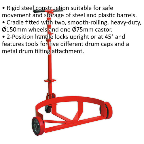 Loops Drum & Barrel Trolley Cradle - 2 Position Handle - Rigid Steel Construction 1