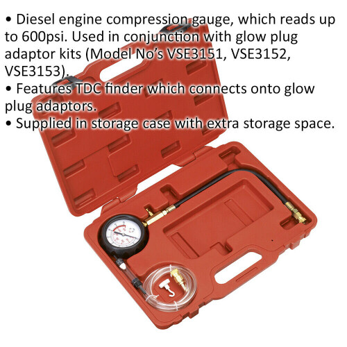 Loops Diesel Compression Gauge - Hose & TDC Base Kit  - Engine Service Diagnostic Tool 1