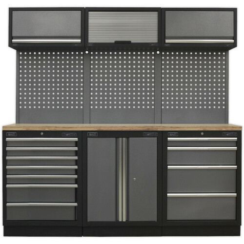 Loops Garage Storage System Unit - 2040 x 485 x 2000mm - 36mm Pressed Wood Worktop
