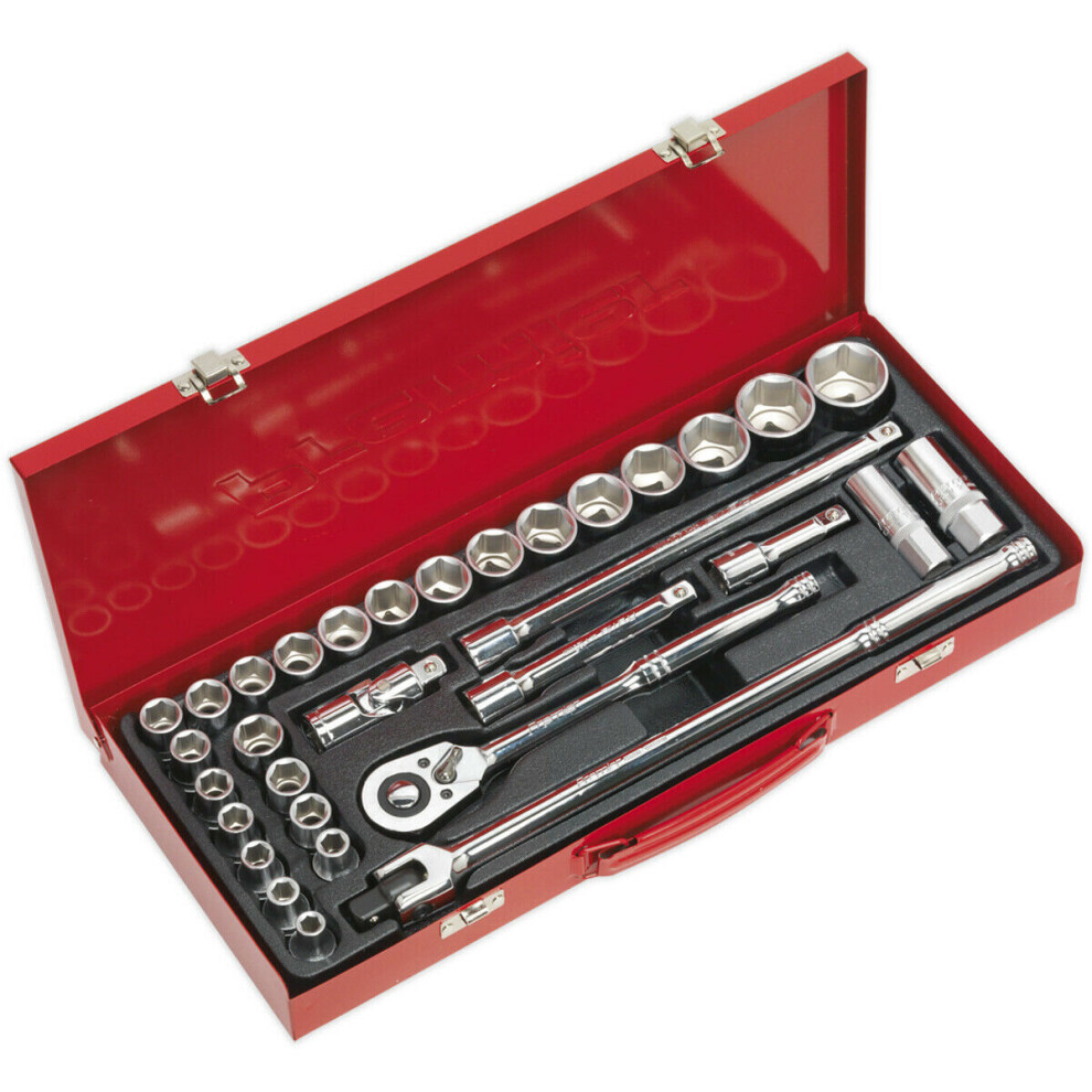 Loops 32 Pack Socket Set - 1/2" Met & Imp Square Drive - 6 Point Socket Ratchet Handle