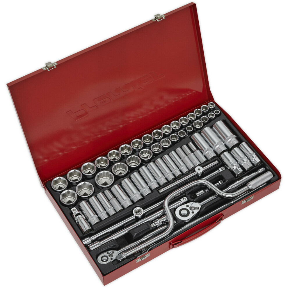 64 PACK Socket Set - 1/2" & 3/8" Met & Imp Square Drive - Socket Ratchet Handle