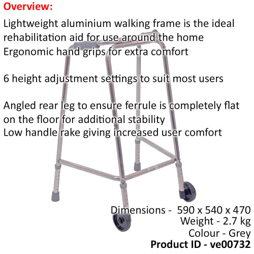 Loops Ultra Narrow Lightweight Walking Frame with Wheels - 540mm Width - Paediatric 1