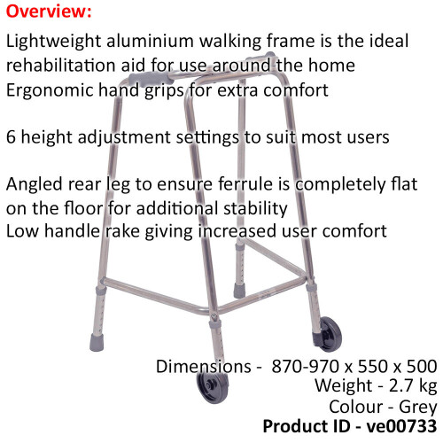 Loops Ultra Narrow Lightweight Walking Frame with Wheels - 490mm Width - Large 1