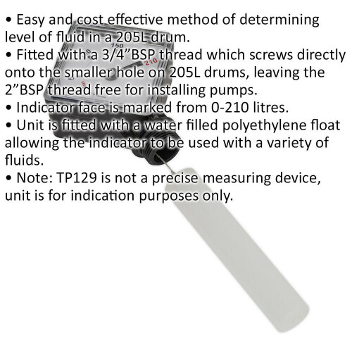 Loops Drum Fluid Level Indicator - 3/4" BSP - Indicator Gauge - Water Filled Float 1