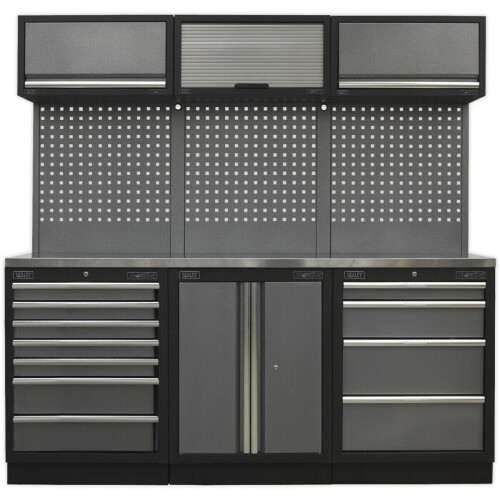 Loops Garage Storage System Unit - 2040 x 485 x 2000mm - 38mm Stainless Steel Worktop
