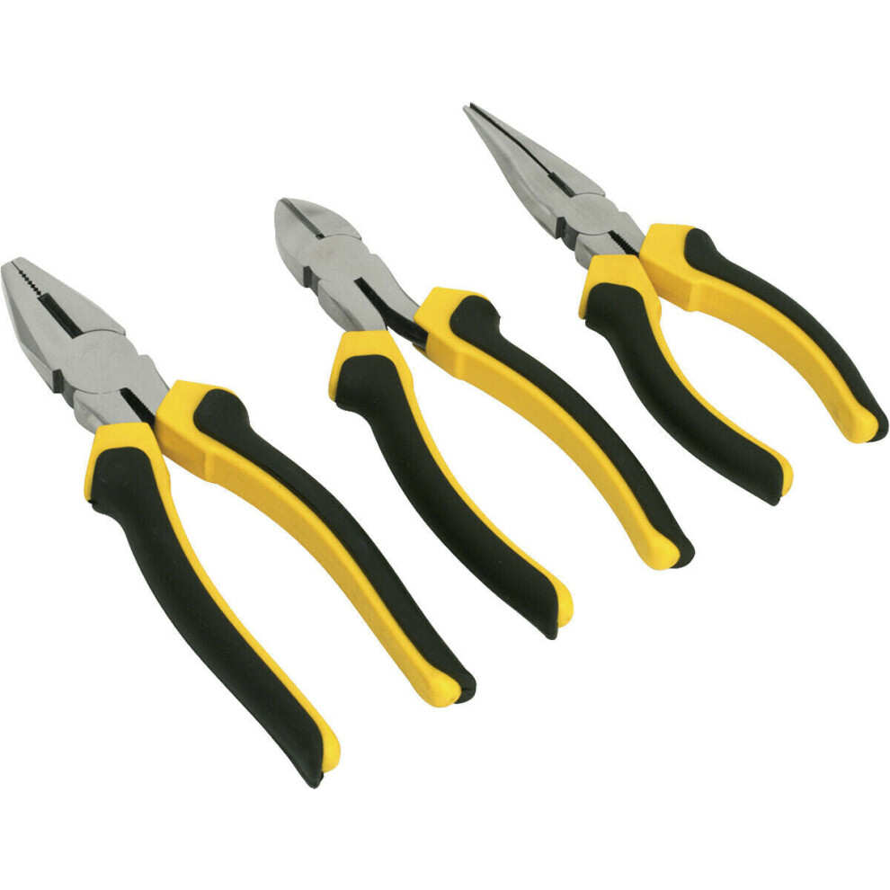 3 Piece Pliers Set - Hardened Steel Components - Oversized Comfort Grip