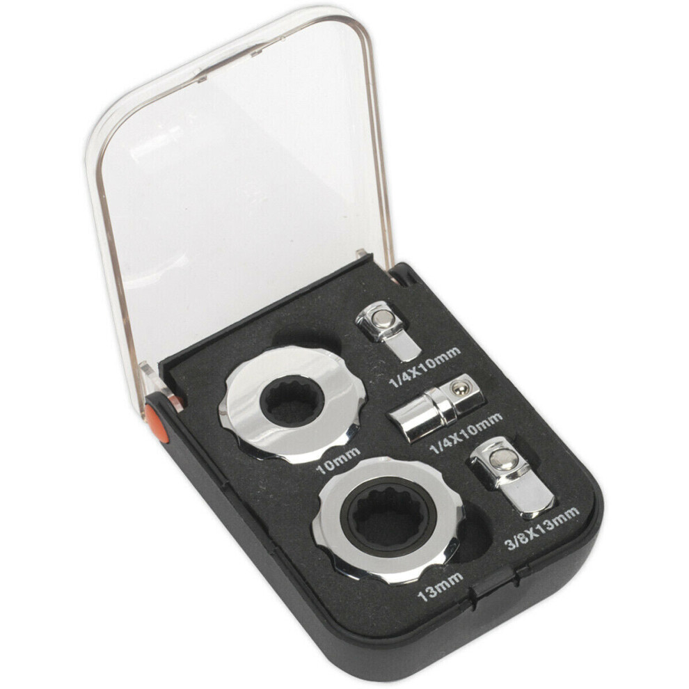 Loops 5 Piece Palm Ratchet Set - 1/4" & 3/8" Sq Drive - 72-Tooth Ratchet - Bit Adaptor
