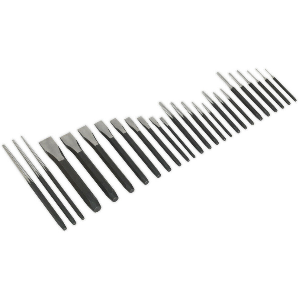 26 Piece Steel Punch & Chisel Set - Hardened & Tempered - Corrosion Resistant