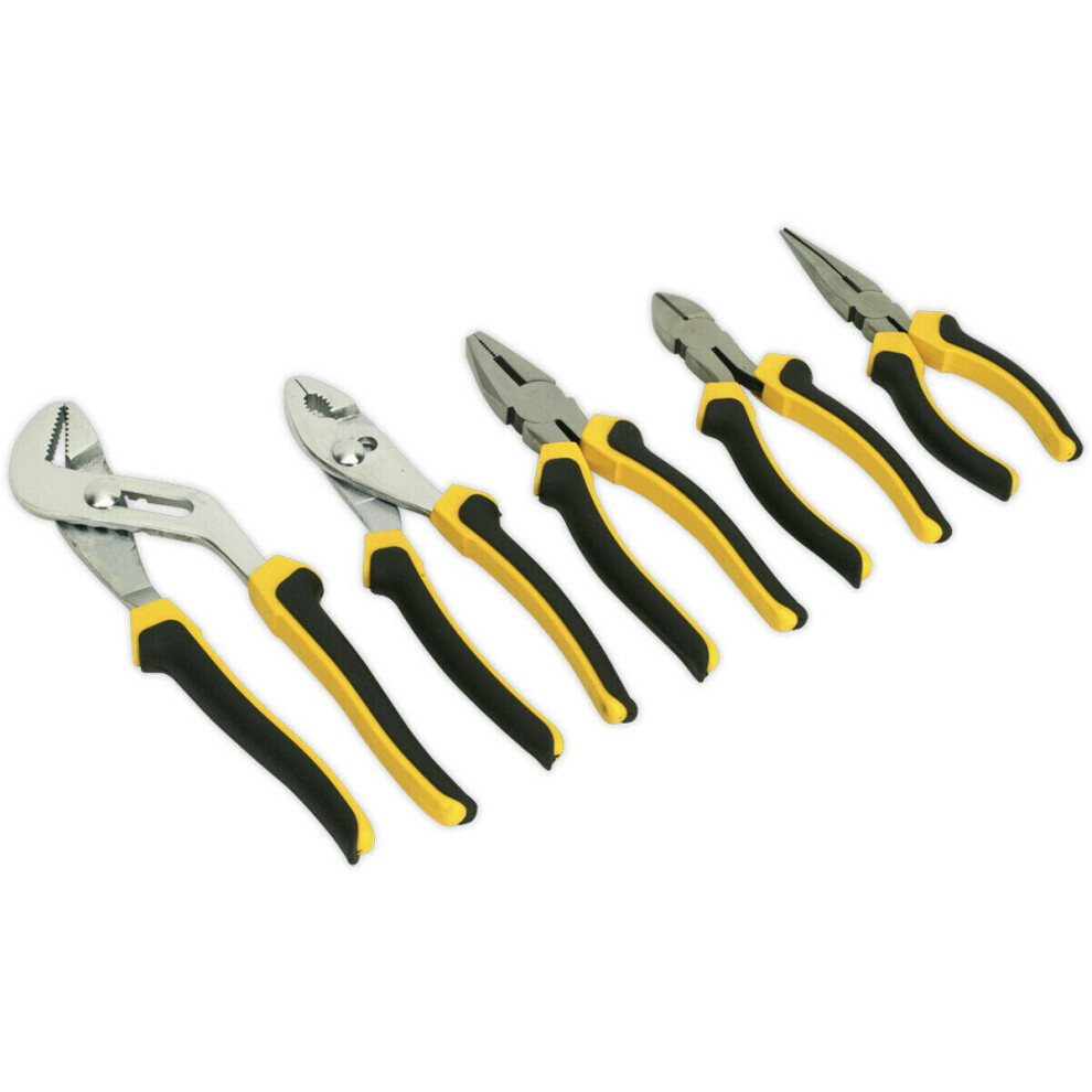 5 Piece Pliers Set - Hardened Steel Components - Oversized Comfort Grip