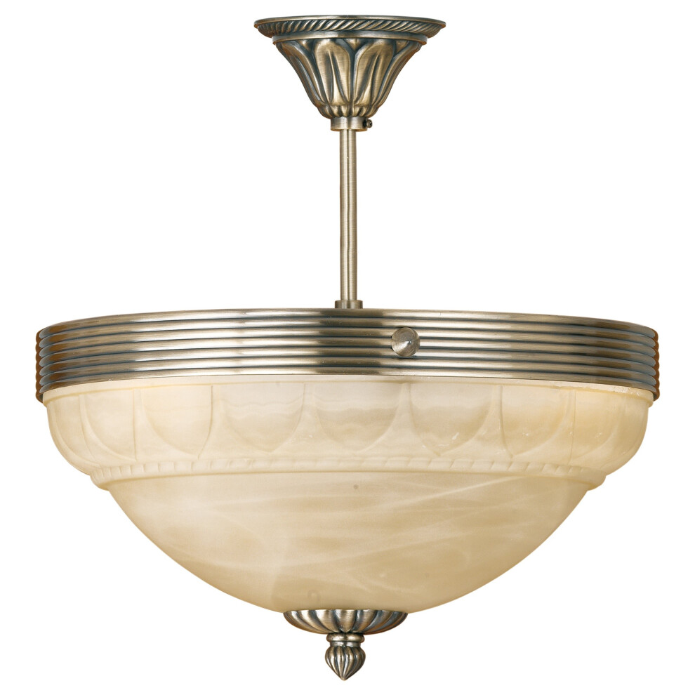 Loops Flush Ceiling Colour Shade Champagne Glass Alabaster Bulb E14 3X60w Light/Bronze