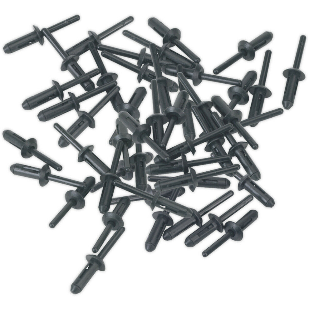 50 PACK - 6.6mm x 17.2mm Plastic Rivets - Black PVC Compression Snap Panel Pins