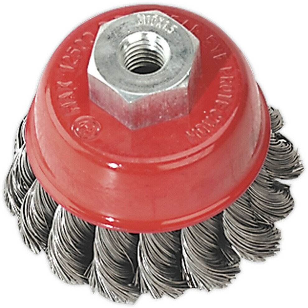 65mm Twisted Knot Wire Cup Brush Wheel - Steel Filaments - M10 x 1.5mm Thread