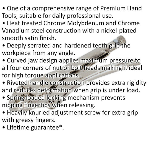 Loops 180mm Locking Pliers - Curved Deeply Serrated 35mm Jaws - Hardened Teeth 1