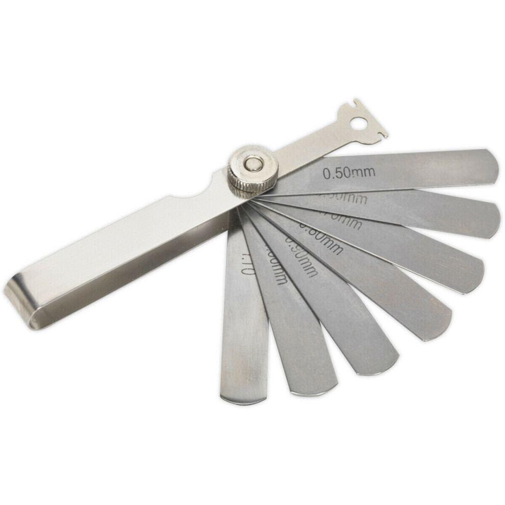7 Blade Spark Plug Feeler Gauge - 0.5Mm To 1.1Mm - 75 X 13Mm Blades - Metric 5056581941763
