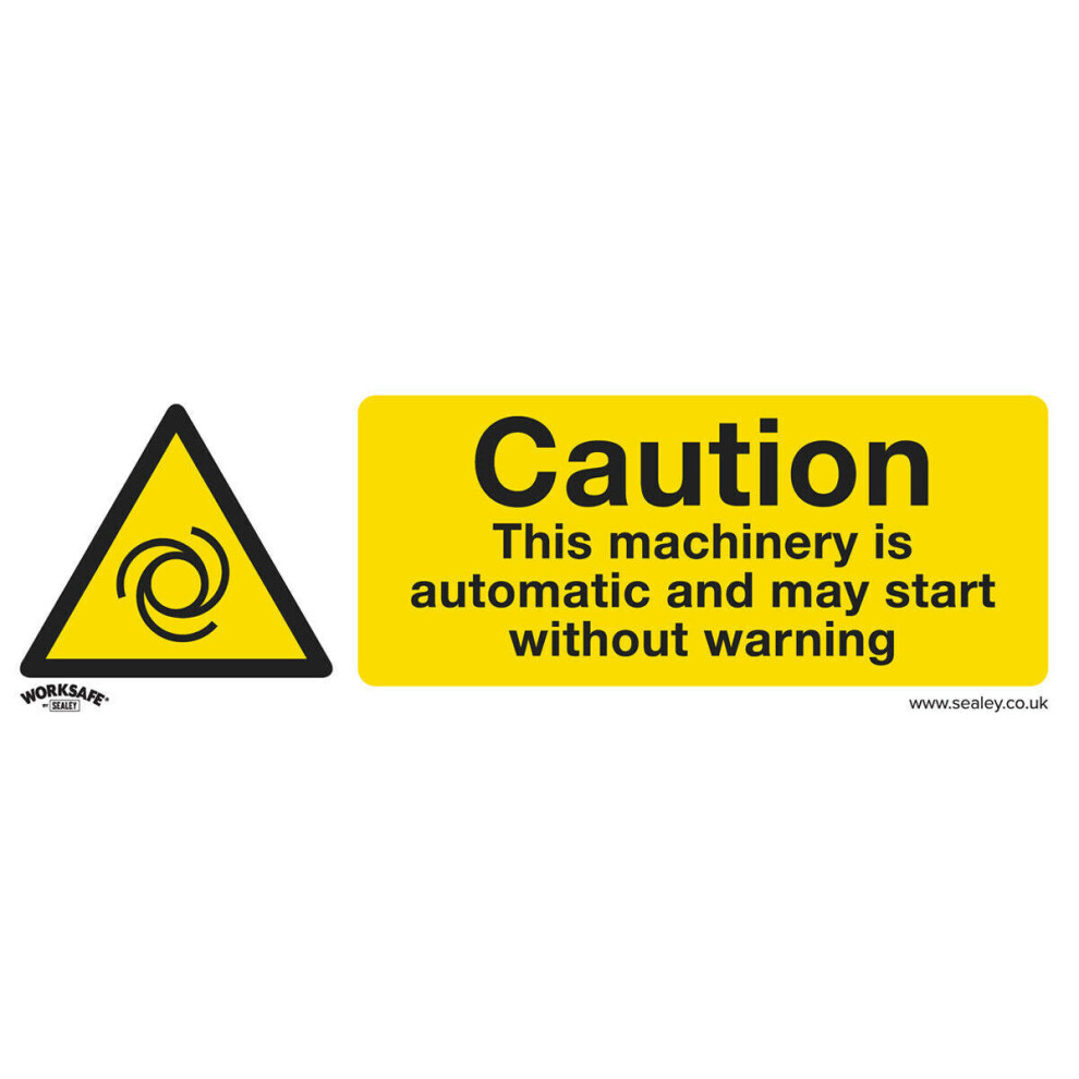 1x CAUTION AUTOMATIC MACHINERY Safety Sign - Rigid Plastic 300 x 100mm Warning