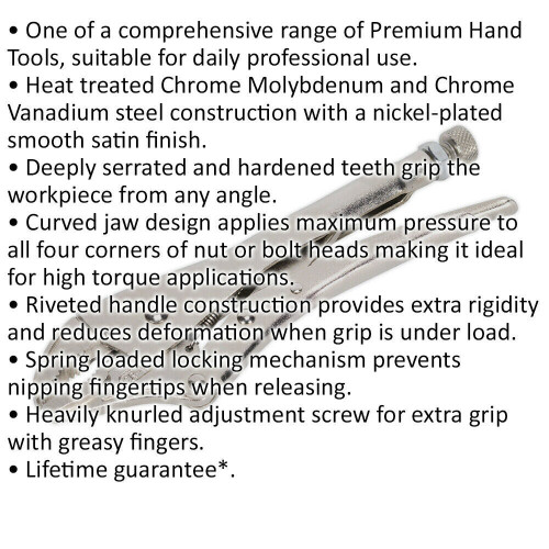 Loops 230mm Locking Pliers - Curved Deeply Serrated 45mm Jaws - Hardened Teeth 1