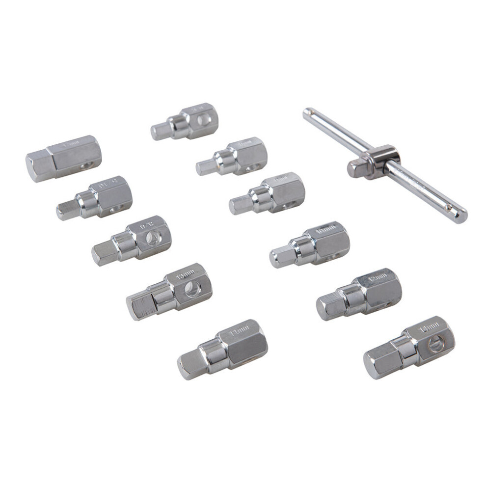 12 Piece Oil Drain Plug Key Set Engine & Gearbox Draining Tool Hex & Square