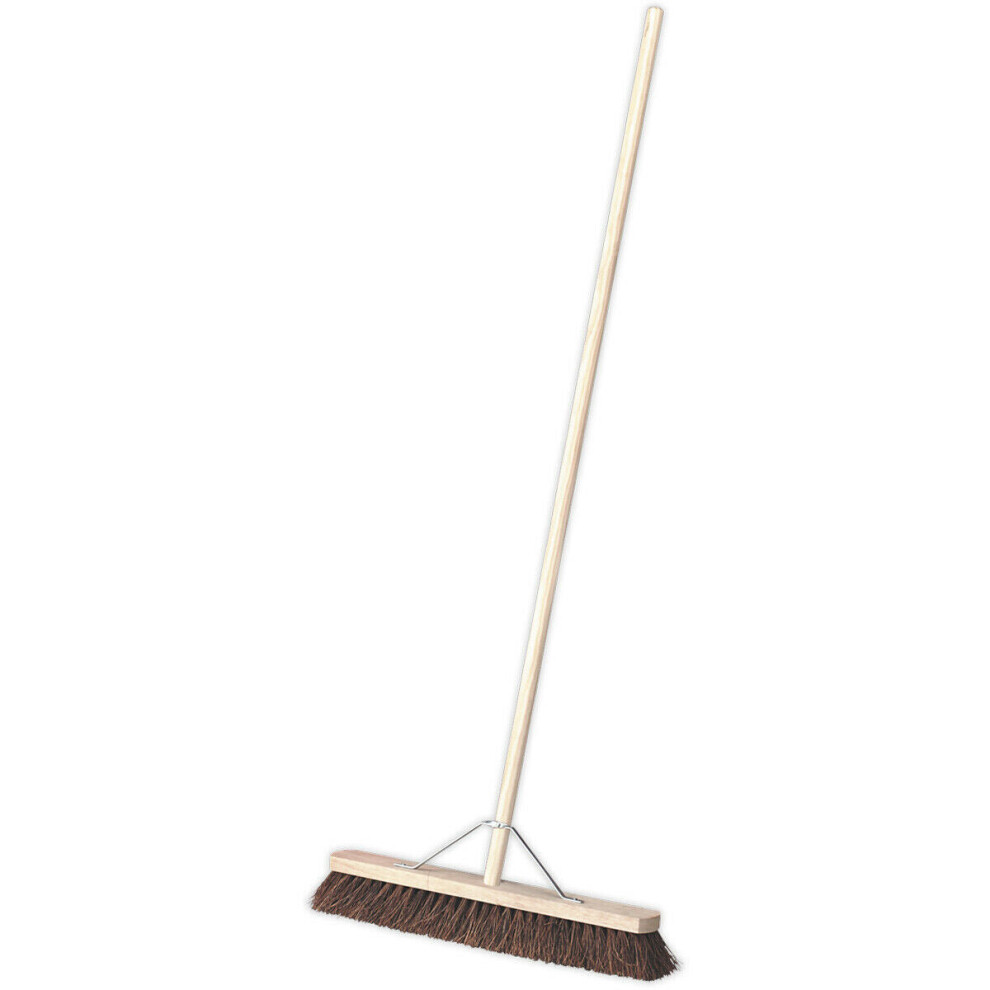 600mm Wide Hard Bristled Broom - Wooden Brush Handle - Metal Support Beam