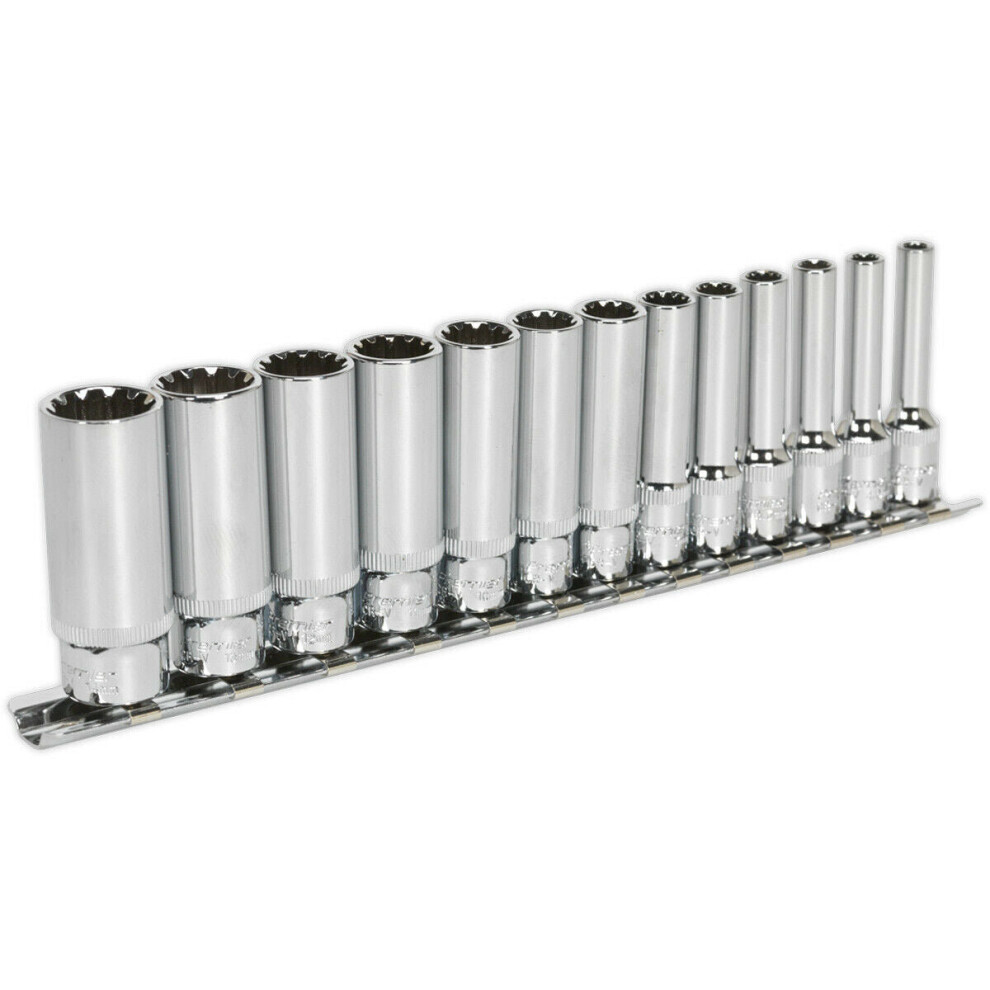 13Pc Universal Deep Metric Socket Set - 1/4" Sq Total Drive Fits Most Fasteners