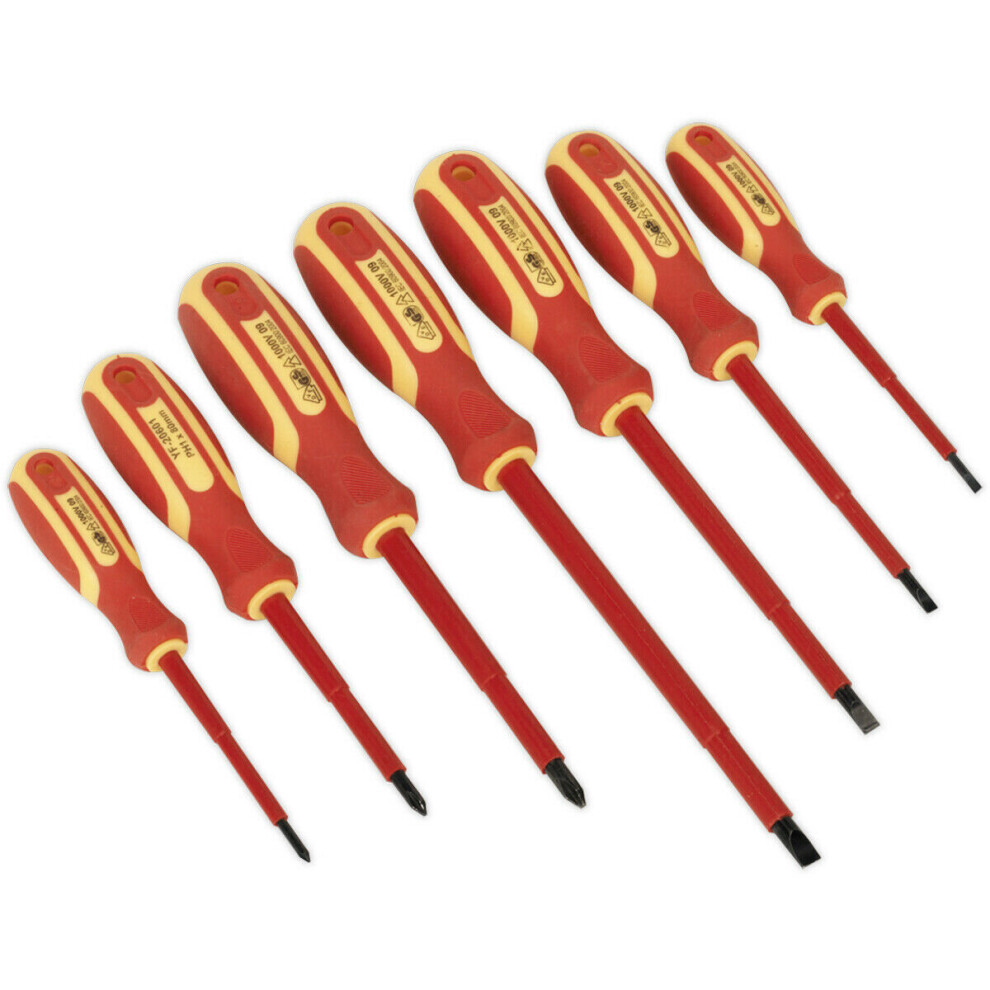 7 Pack Vde Screwdriver Set - 1000V Shock Proof Insulated Shafts Slotted Phillips