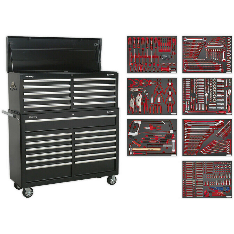 Loops Premium 23 Drawer Topchest & Rollcab Bundle With 446 Piece Tool Kit - Black