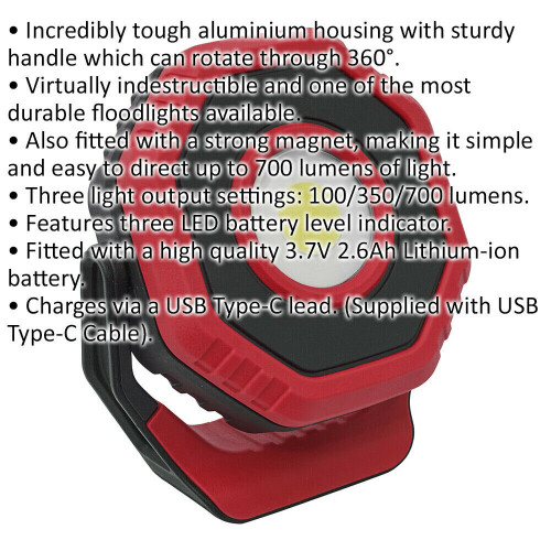 Loops 360Â Pocket Floodlight - 7W COB LED - Rechargeable - Magnetic Base - Red 1