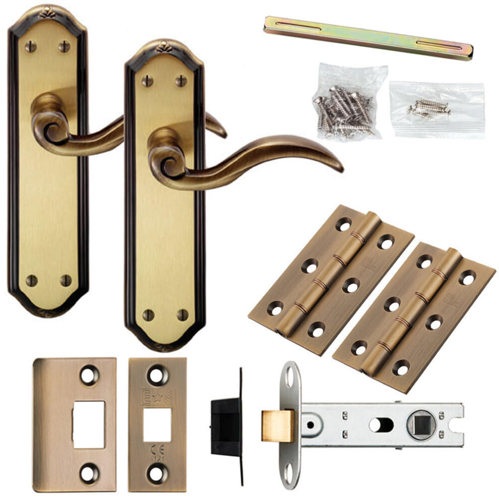 Door Handle & Latch Pack Florentine Bronze Spiral Lever Sculpted Backplate 5056524216583